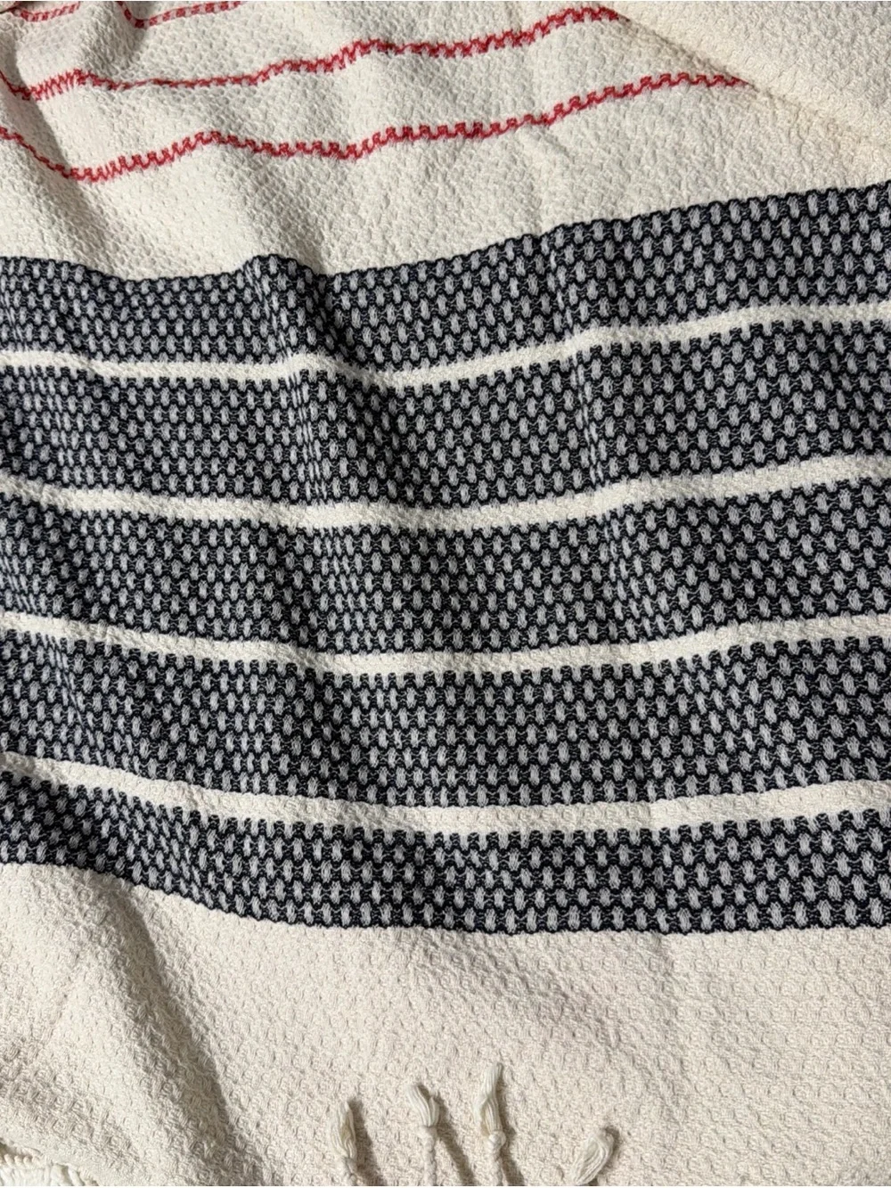 Sand cloud 100% organic Striped Cotton Throw Blanket in Cream, Navy and Red